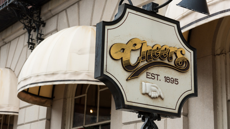 the sign outside of cheers bar