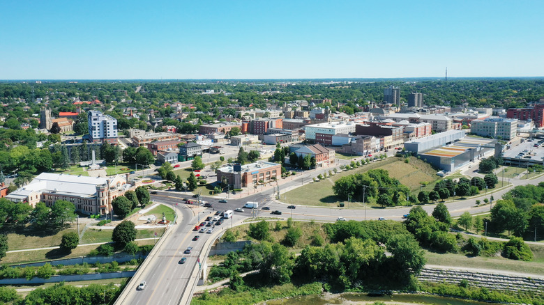 Buildings and parks in downtown Brantford, Ontario