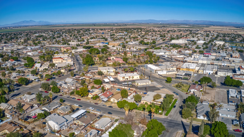 Aerial view of downtown Brawley, California