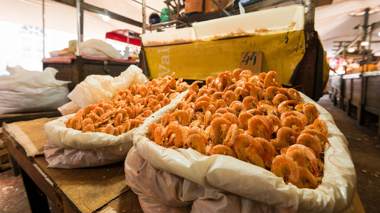 Dried shrimps in bags at Ver-o-Peso in Belém, Brazil