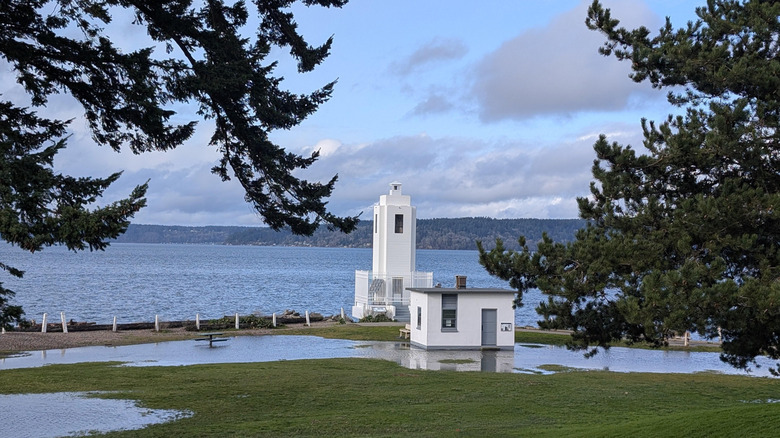 Browns Point Lighthouse Park overlooks the bay after a rain.