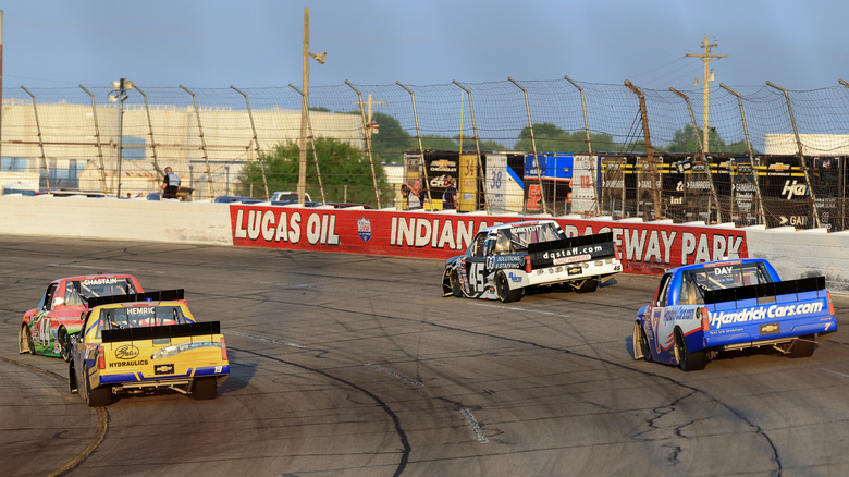 Cars on the track the Lucas Oil Raceway Park in Brownsburg
