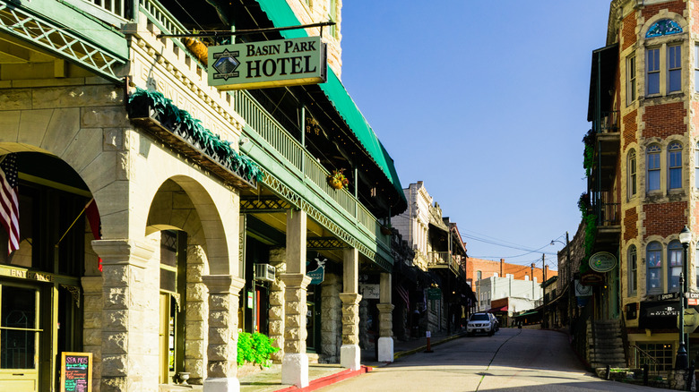The Basin Park Hotel features a balcony in its restaurant overlooking downtown Eureka Springs