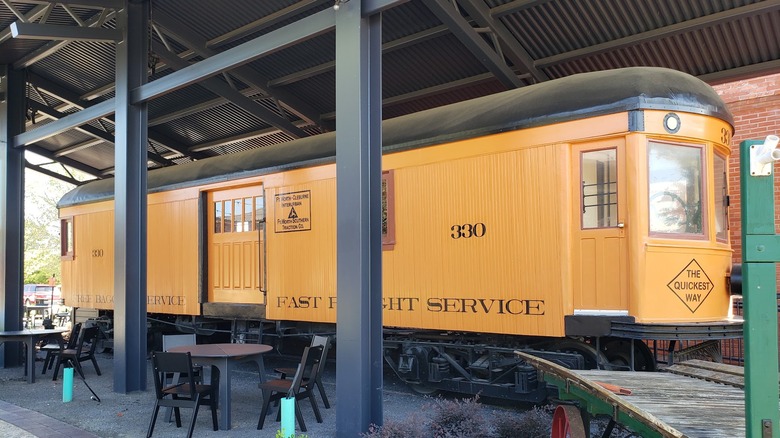 One of two restored trolleys in Bruleson, Texas