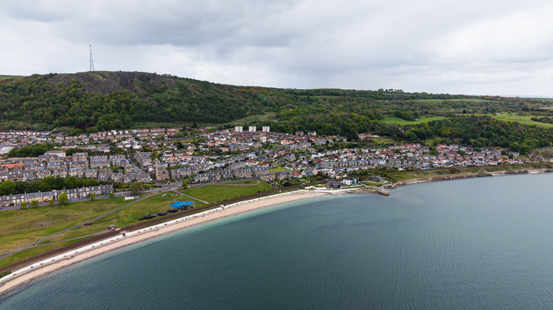 Arial view of Burntisland coastline and town