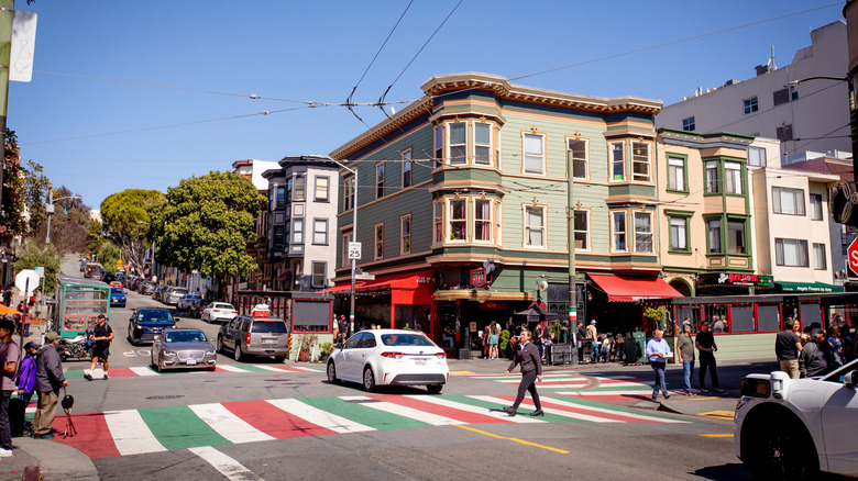 A busy street of the North Beach neighborhood of Little Italy, San Francisco