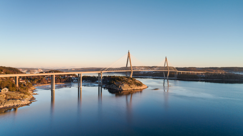 A highway bridge in west Sweden crosses the sea