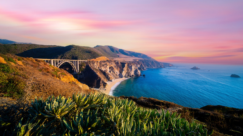 Bixby Bridge and Pacific Coast Highway at sunset