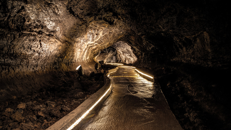 An underground trail along a lava bed at Lava Beds National Monument, California