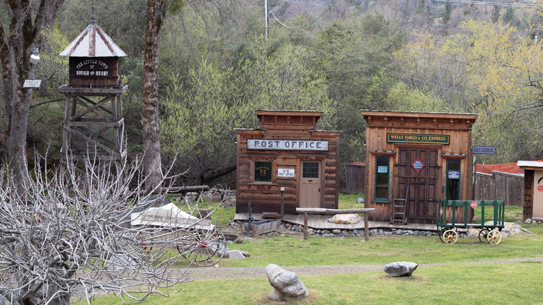 Old west replicas of post office and bank in Rough and Ready California