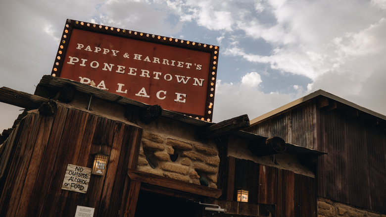Exterior shot of the sign above Pappy & Harriet's Pioneertown Palace