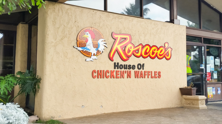 Exterior view front door sign Roscoe's House of Chicken and Waffles