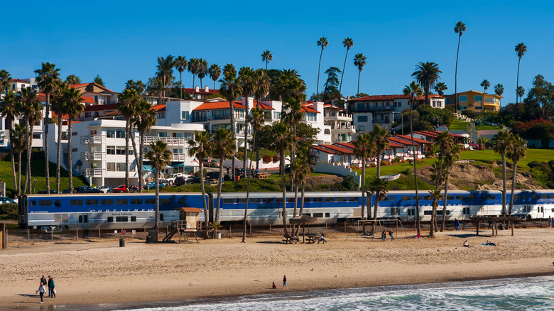 The Surfliner train along San Clemente beach