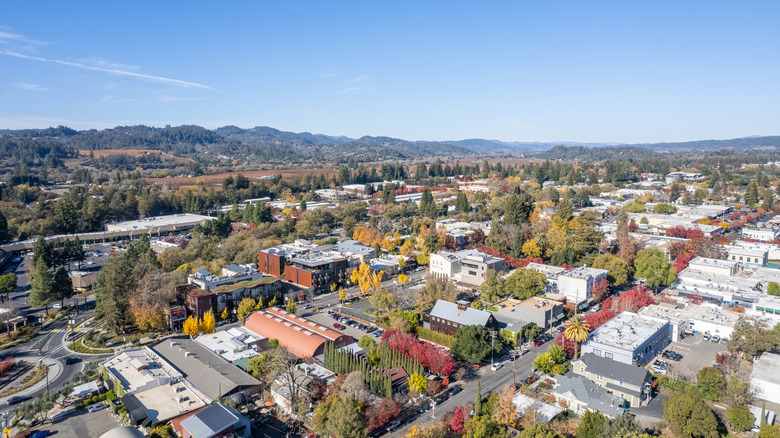 Aerial view of Downtown Healdsburg, California