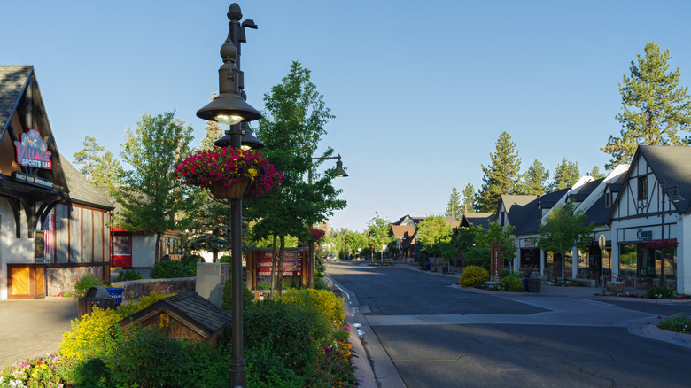 Big Bear Lake, California, United States - July 17, 2023: The Village in Big Bear Lake shown in summer on a sunny day.