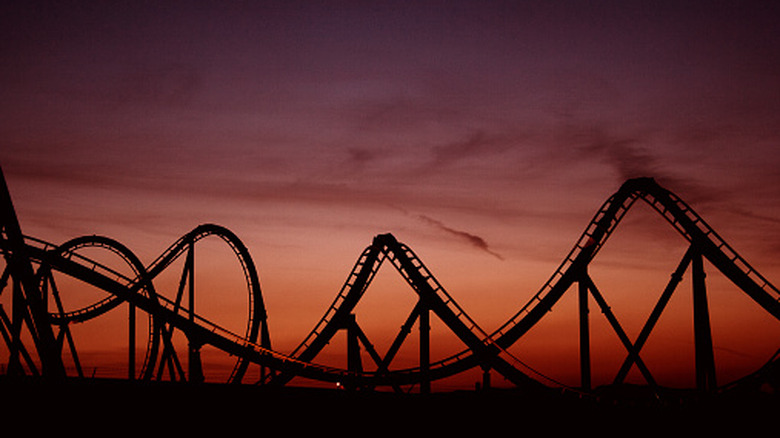Sunset photo of rollercoaster at Six Flags Magic Mountain in California