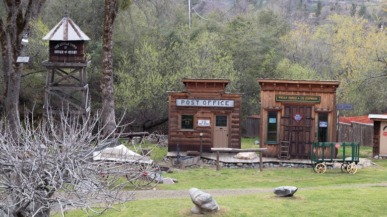 Old west replicas of post office and bank in Rough and Ready California