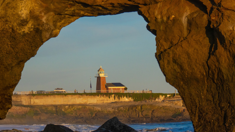 Santa Cruz Surfing Museum seen through an arch