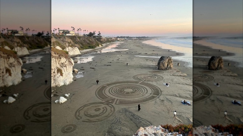 circular sand drawings on Pismo Beach, CA.