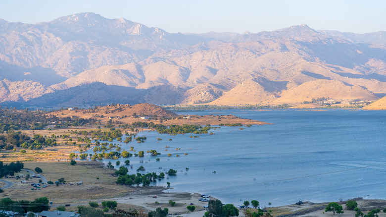The mountains rise behind Lake Isabella, California