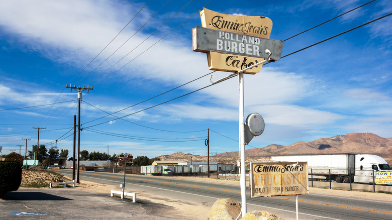 Sign for Emma Jean's Holland Burger Cafe on a sunny day