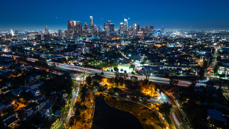 Aerial shot of LA at night