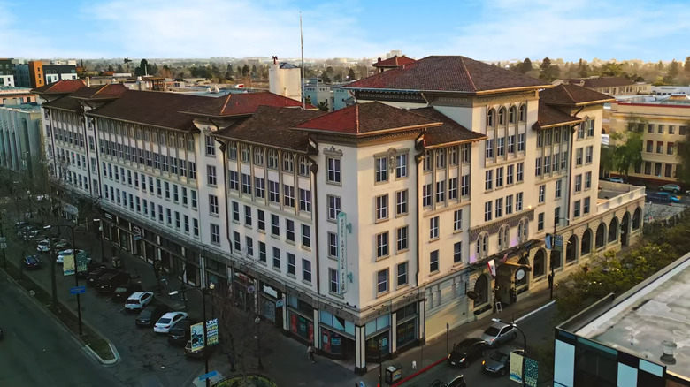 Aerial view of the Mission-style Hotel Shattuck Plaza in Berkeley, California