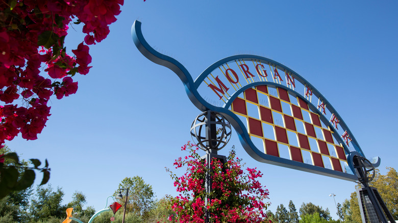 Colorful sign over Morgan Park in Baldwin Park, CA