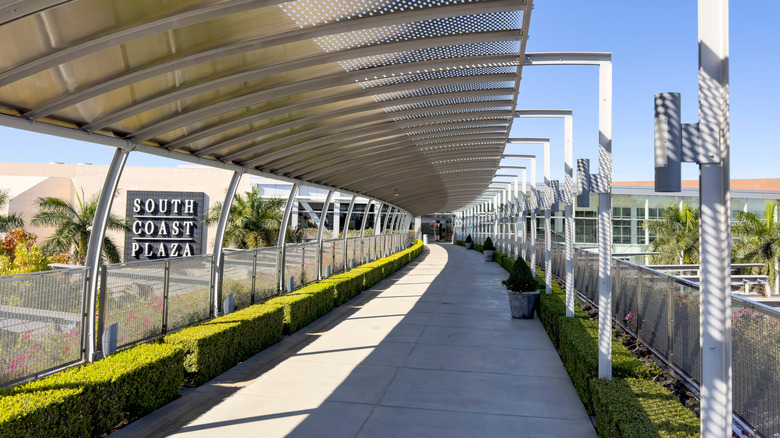 A walkway connecting two sides of South Coast Plaza, California's largest mall, in Costa Mesa, California