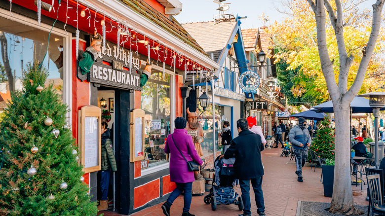 Streets of Solvang decorated for Nordic Christmas