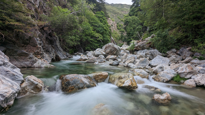 Water flows between the rocks of the Big Sur River Gorge