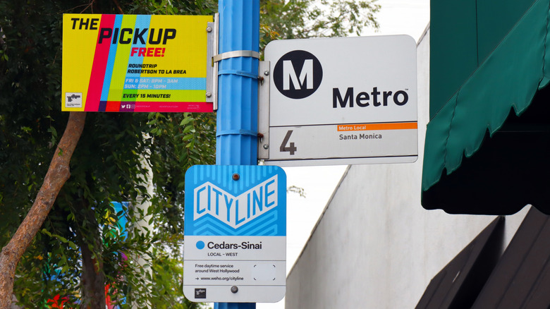 The Pickup sign at a bus stop in West Hollywood, California