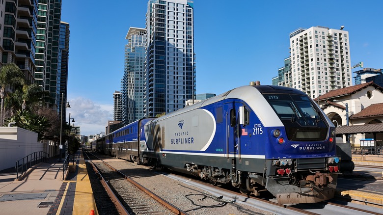 The Pacific Surfliner train pulled up at Santa Fe Depot in San Diego