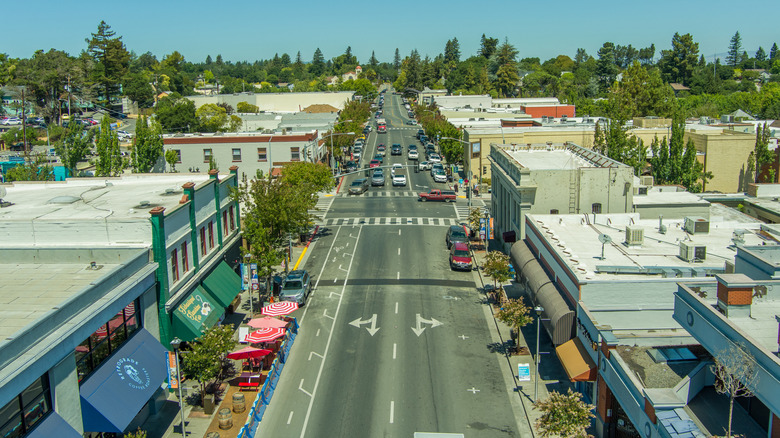 An aerial view of Main Street, Sebastopol, CA