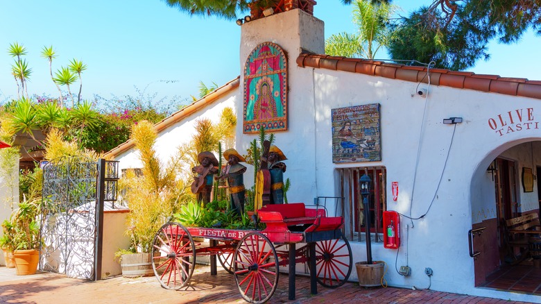historic wagon outside restaurant