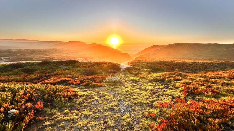 Sunset from the parking lot at a Fort Ord National Monument hiking trail