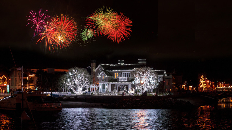 Fireworks at Newport Beach Pier for the annual holiday boat parade