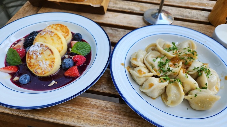 Ukrainian pancakes with berries and dumplings