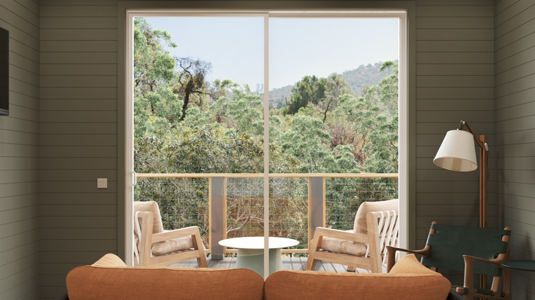 Outbound Yosemite cabin living area with an epic view