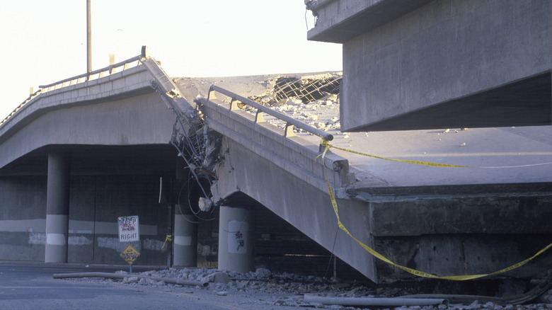 A collapsed overpass caused by the 1994 Northridge Earthquake