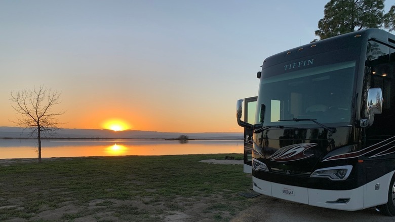 motor home at sunset at Buena Vista Aquatic Recreation Area