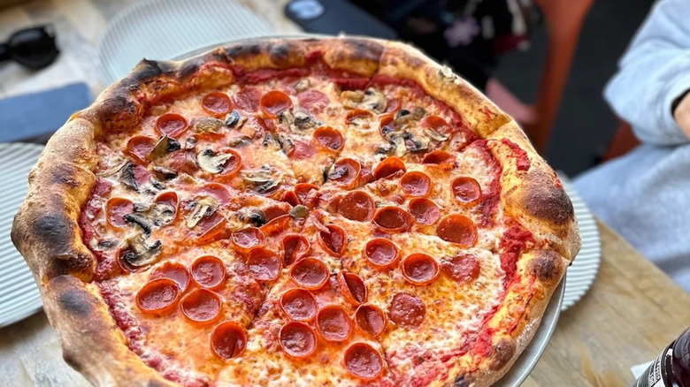 A New York-style pepperoni pizza from Thunderbolt Pizza in Long Beach
