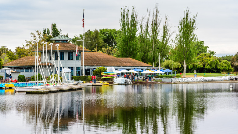 Shoreline Lake boathouse in Mountain View, California
