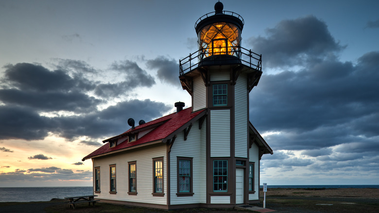 Point Cabrillo lighthouse on the Mendocino Coast at sunset