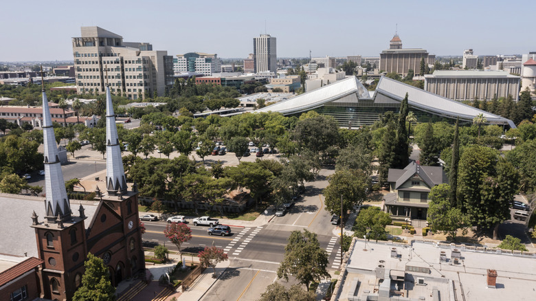 Buildings and trees in downtown Fresno, California