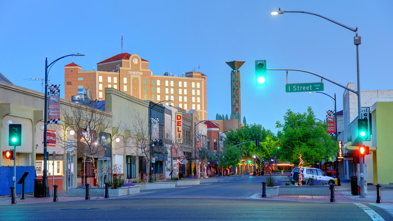 Early morning look at a street in Downtown Modesto, California