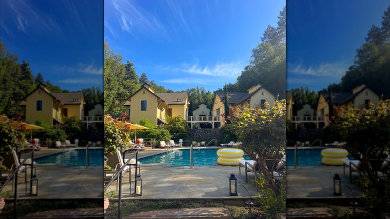 Pool and cottages at Farmhouse Inn, Forestville