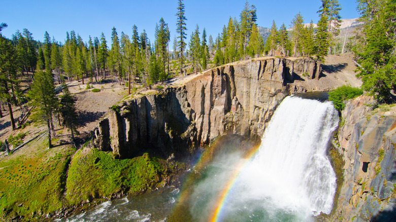 A double-rainbow at Rainbow Falls in Mammoth