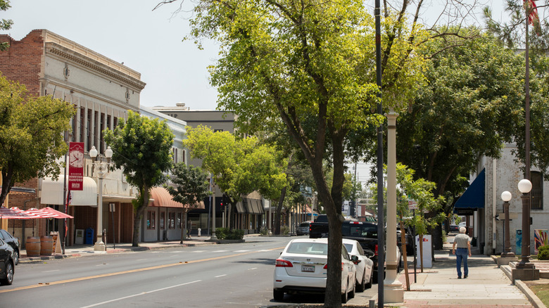 street in downtown Hanford, California
