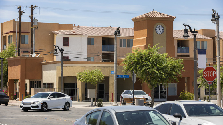 Downtown Imperial, CA street with clock tower